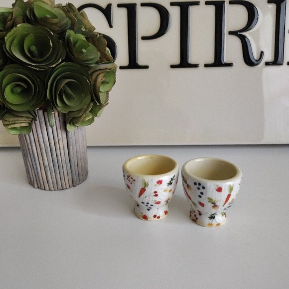 Anthropologie Appoline Egg Cup Set of 2 | NWT | Hand Painted Stoneware | Spring - Picture 5 of 5
